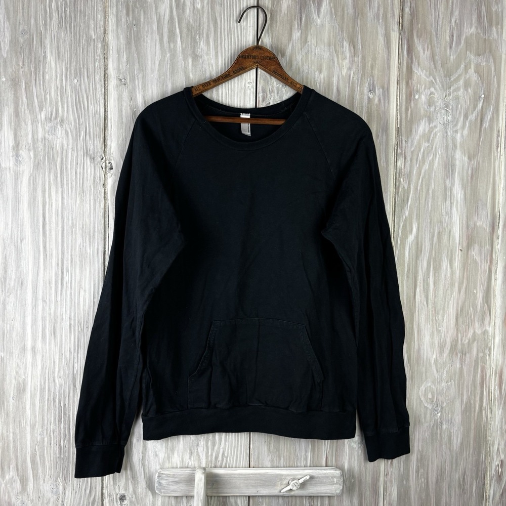 American Apparel Youth‎ XL Long Sleeve T-Shirt Black Combed Cotton Tee USA Crew